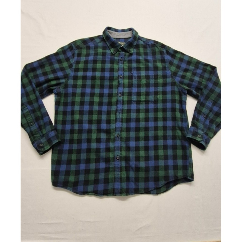 Eddie Bauer men's blue/green/black plaid flannel long sleeves shirt sz. XL - Picture 2 of 10